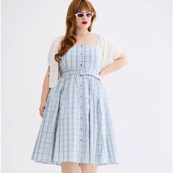 torrid Dresses & Skirts - Blue Plaid Button-Front Sundress with Belt
